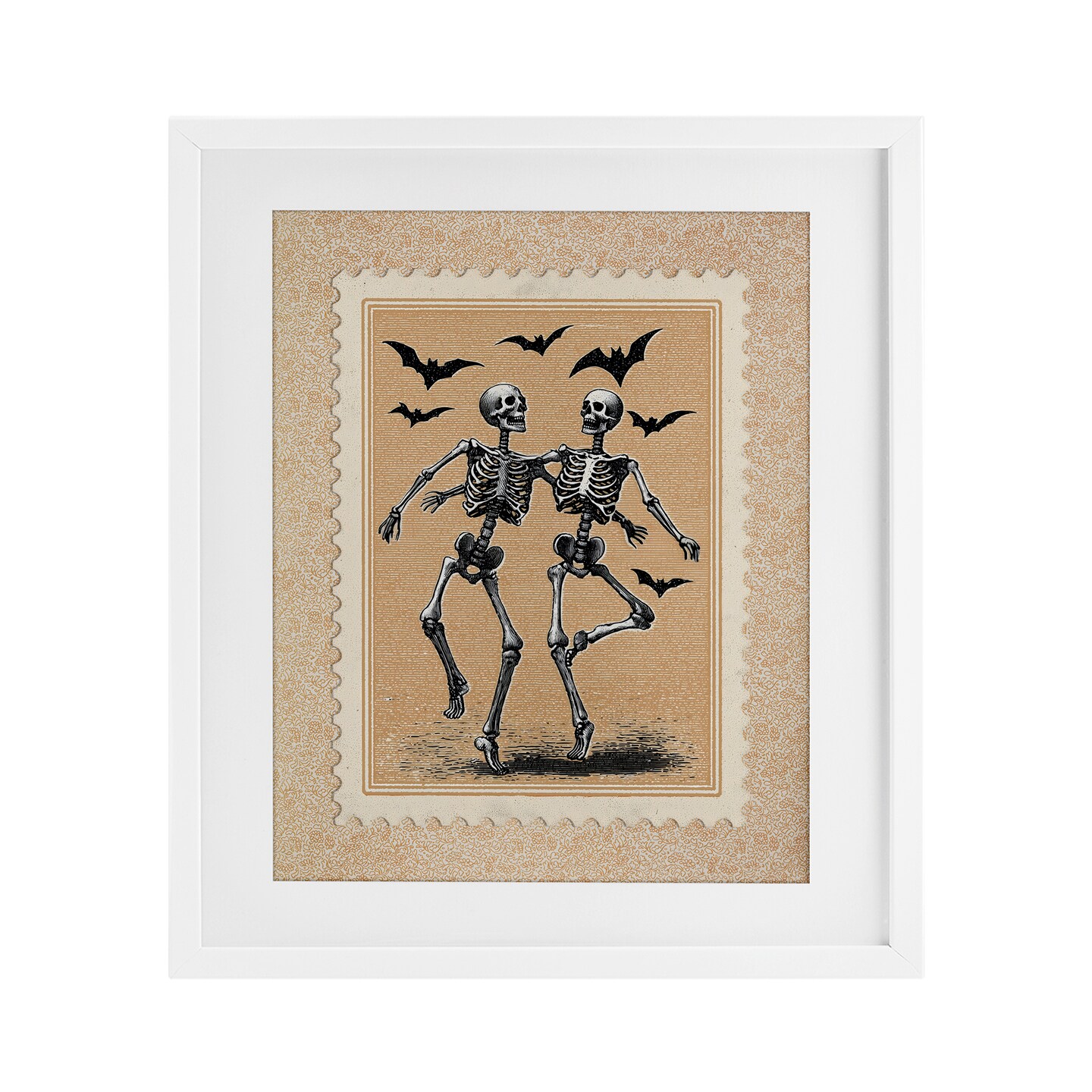 Stupell Industries Vintage Dancing Skeletons Stamp Framed Print Under Glass, design by Arlington Prints