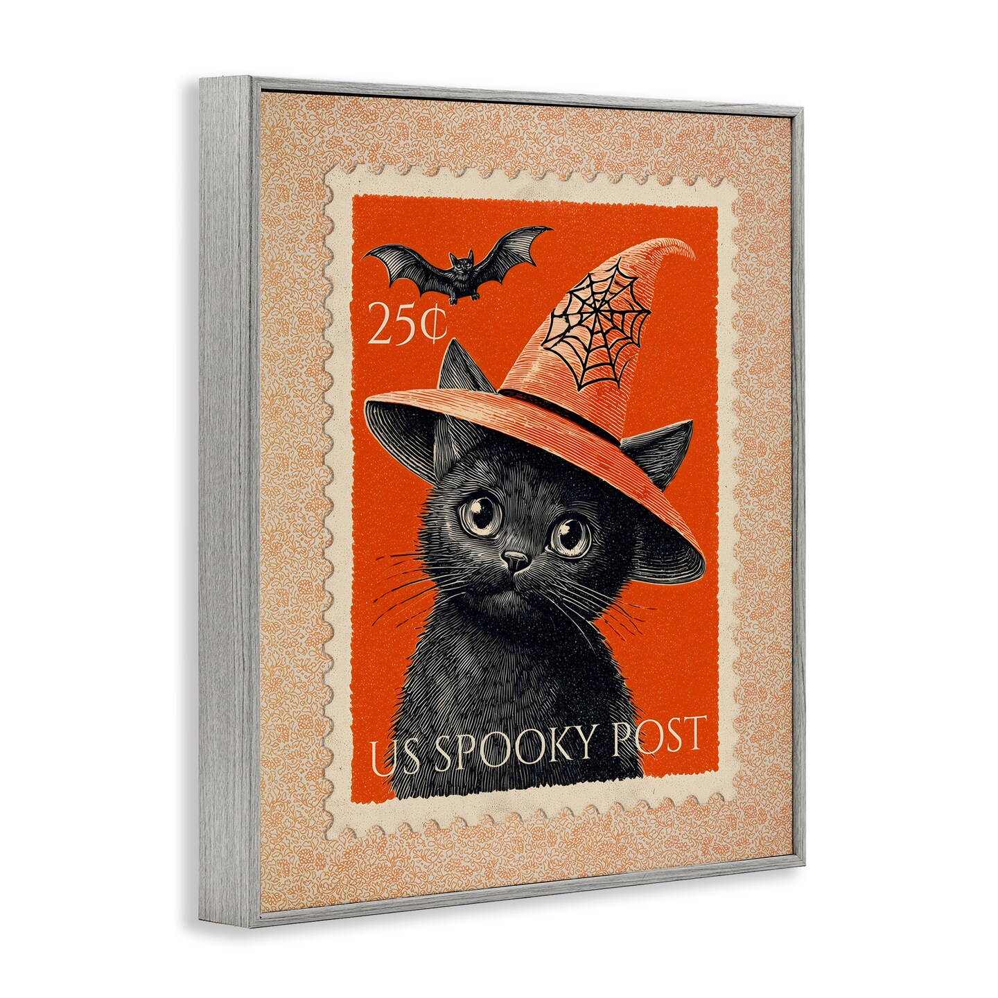 Stupell Industries Vintage Black Cat Stamp Framed Giclee, design by Arlington Prints