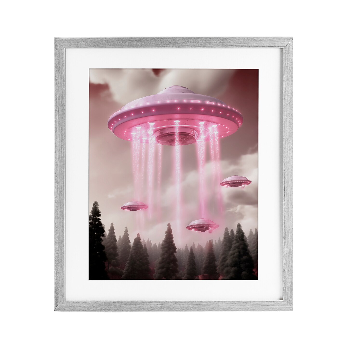 Stupell Industries Glam UFO with Pink Beams Framed Print Under Glass, design by Sasha