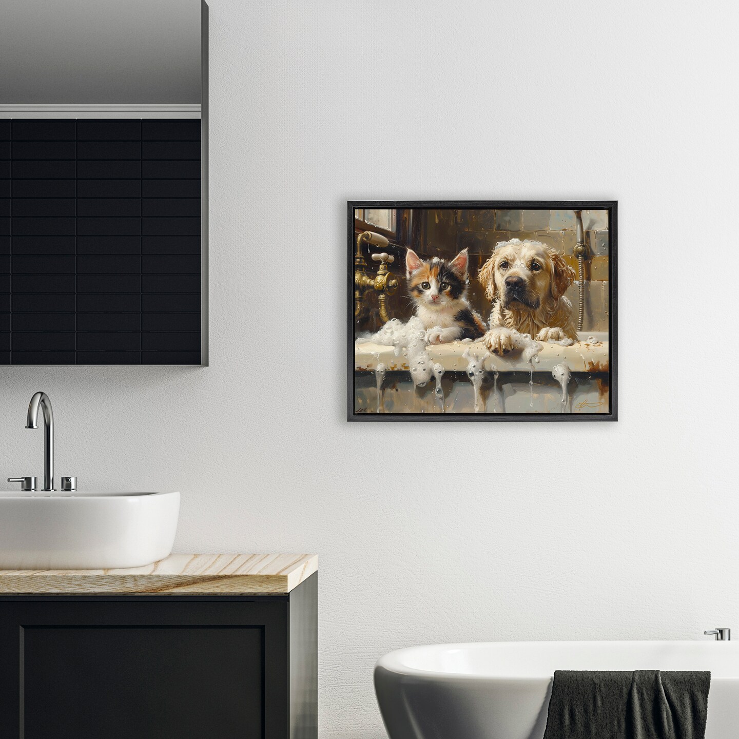 Stupell Industries Bath Buddies Cat & Dog Floating Frame, design by Shawna Stewart