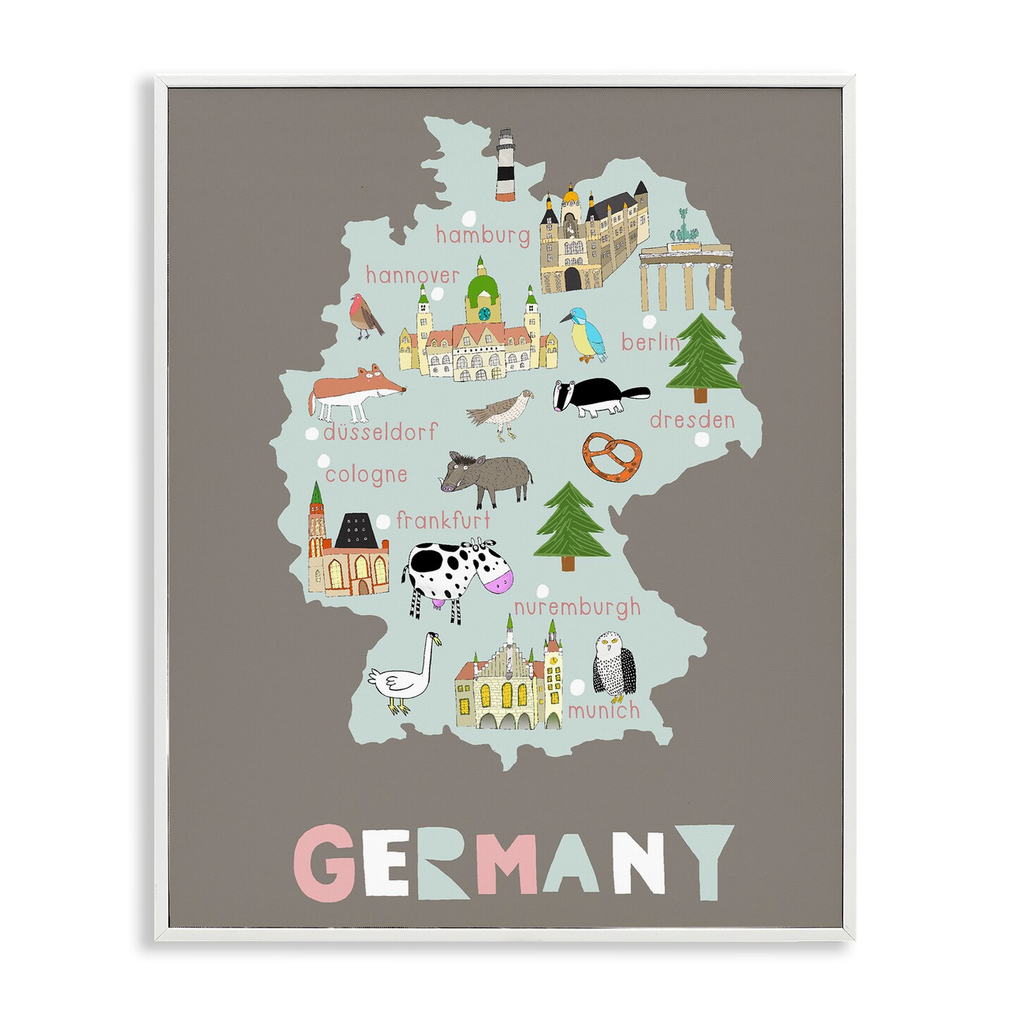 Stupell Industries Kid's Map of Germany Framed Giclee, design by Carla Daly