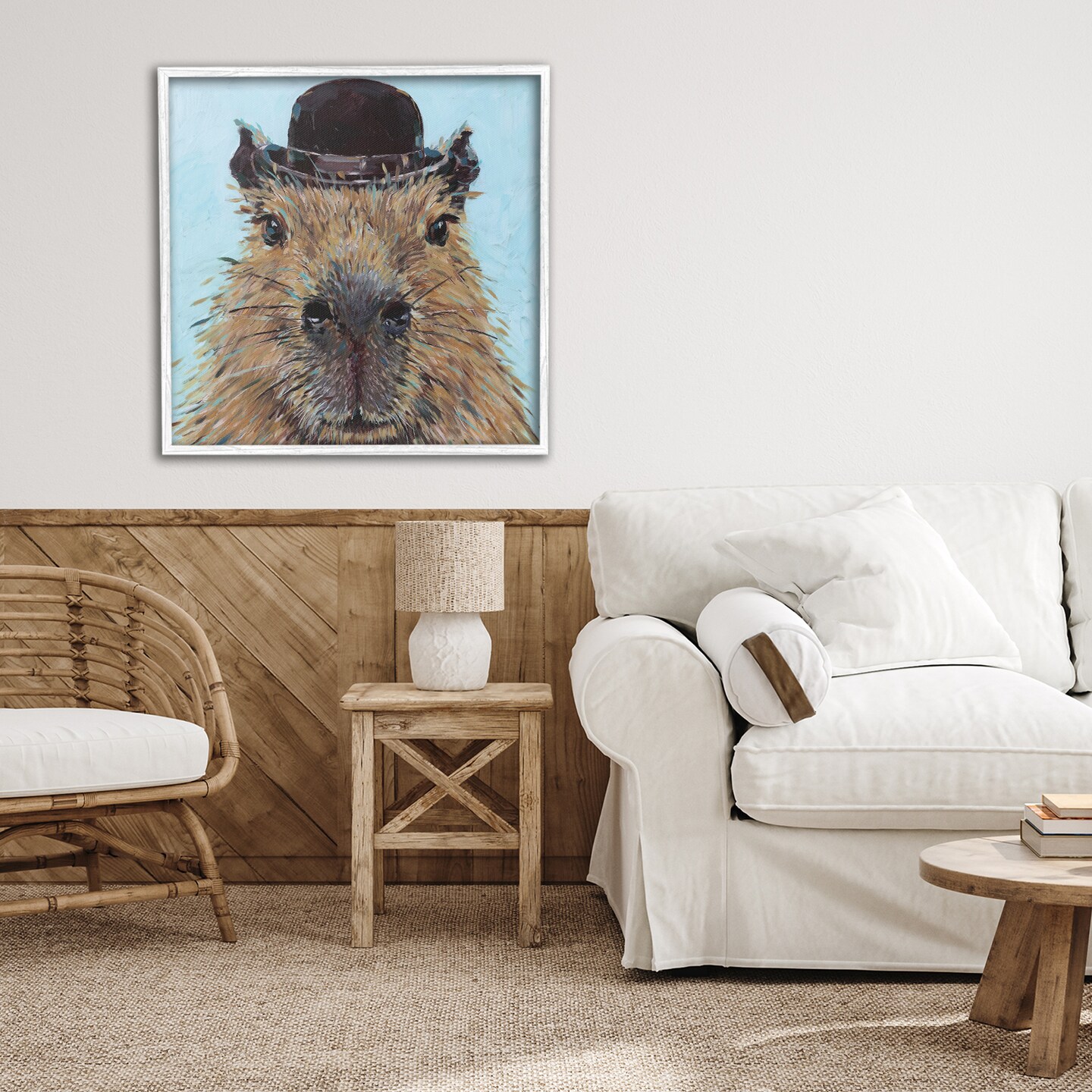 Stupell Industries Closeup Capybara with Hat Framed Giclee, design by Studio Bautista