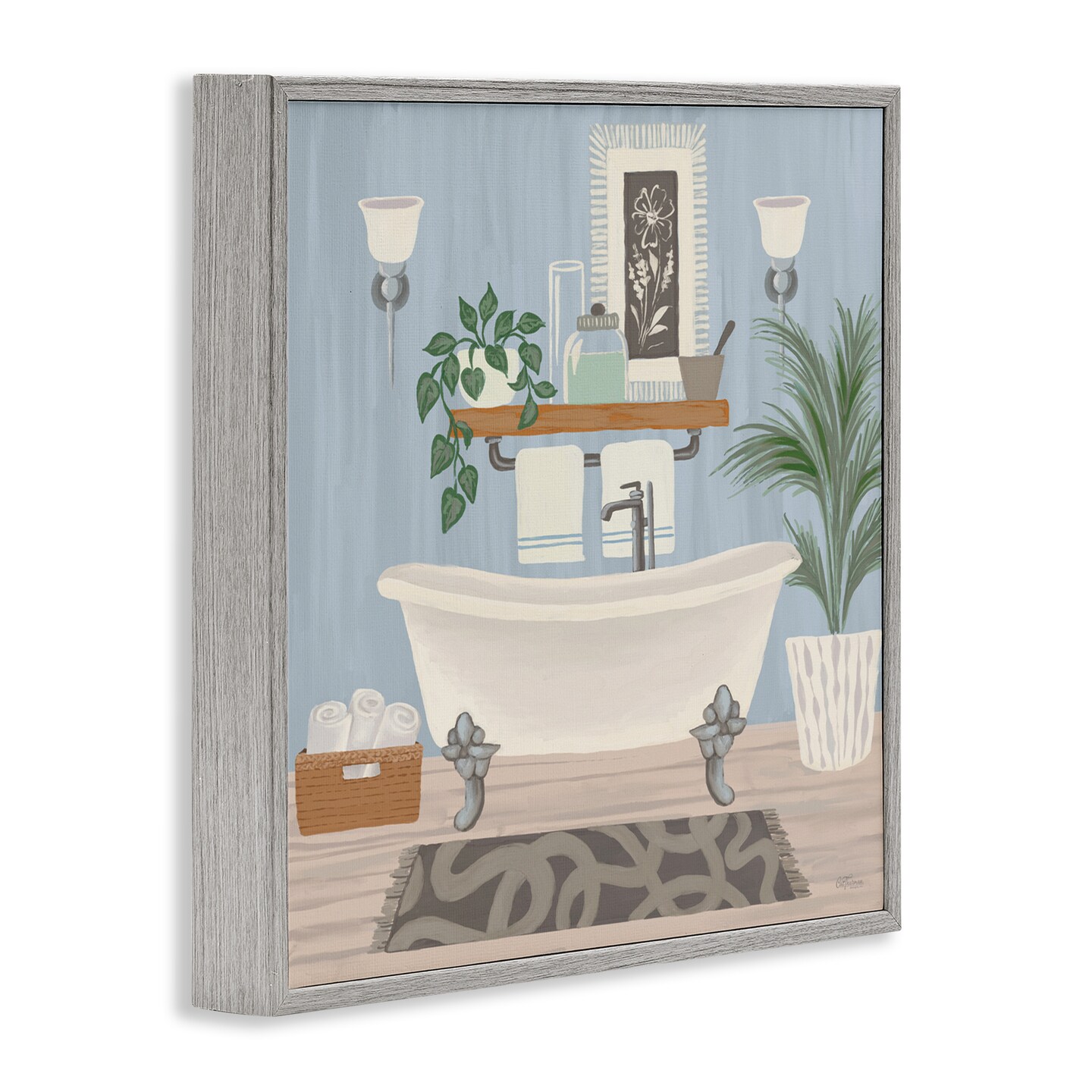 Stupell Industries Unwind and Refresh Bathtub Framed Giclee, design by Cat Thurman Designs