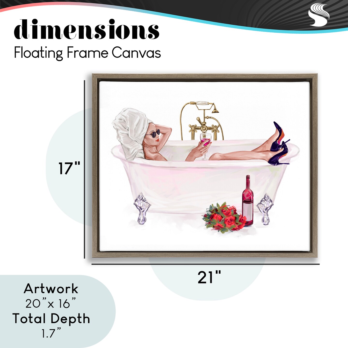 Stupell Industries Woman with Wine Bath Floating Frame, design by Ziwei Li