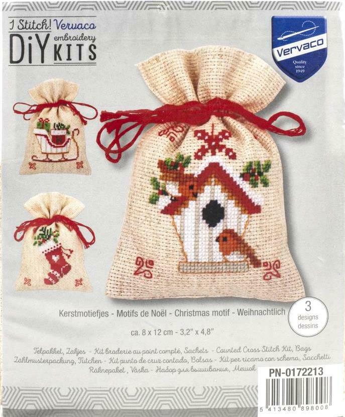 DIY Vervaco Christmas Motif Sleigh Potpourri Gift Bag Counted Cross Stitch Kit