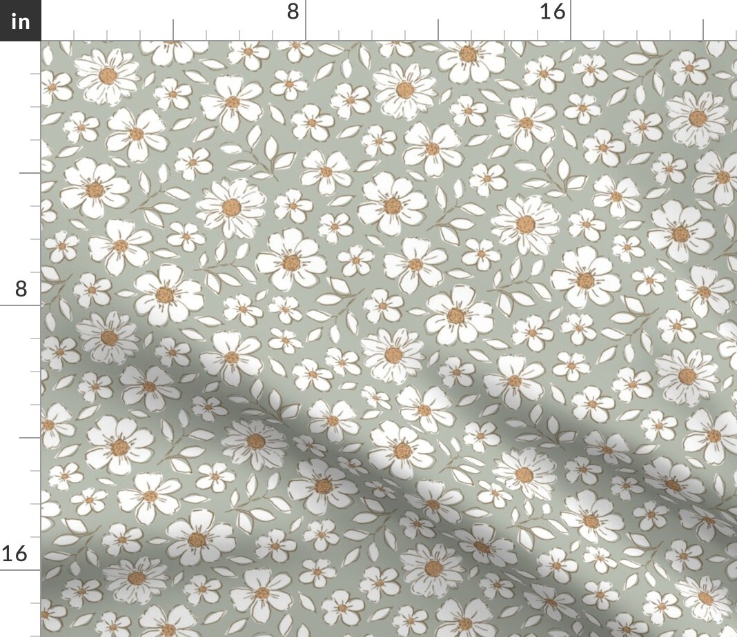 Woodland Flowers Sage Green Bohemian Botanical Neutral Cottagecore Custom Printed Fabric by Spoonflower Various Fabrics by the Yard or Fat Quarter