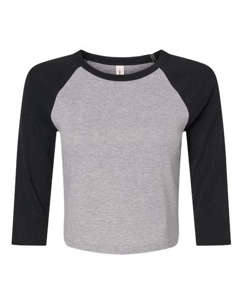 BELLA+CANVAS Ladies Micro Rib Raglan 3/4 Sleeve Baby Tee for Casual Wear, Streetwear & Cropped Fit Style Top