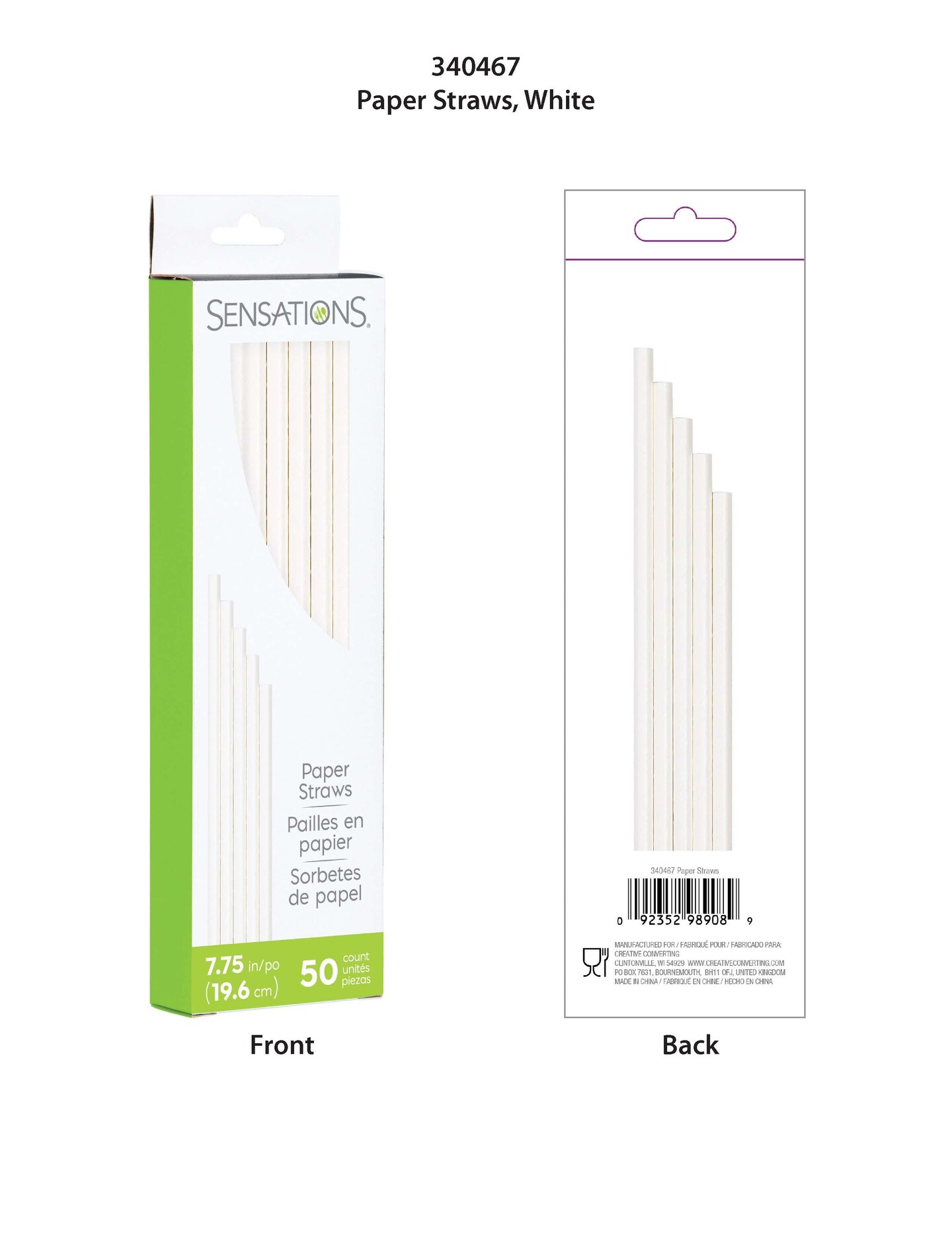 600 pc Bulk White 7.75&#x22; Paper Straws