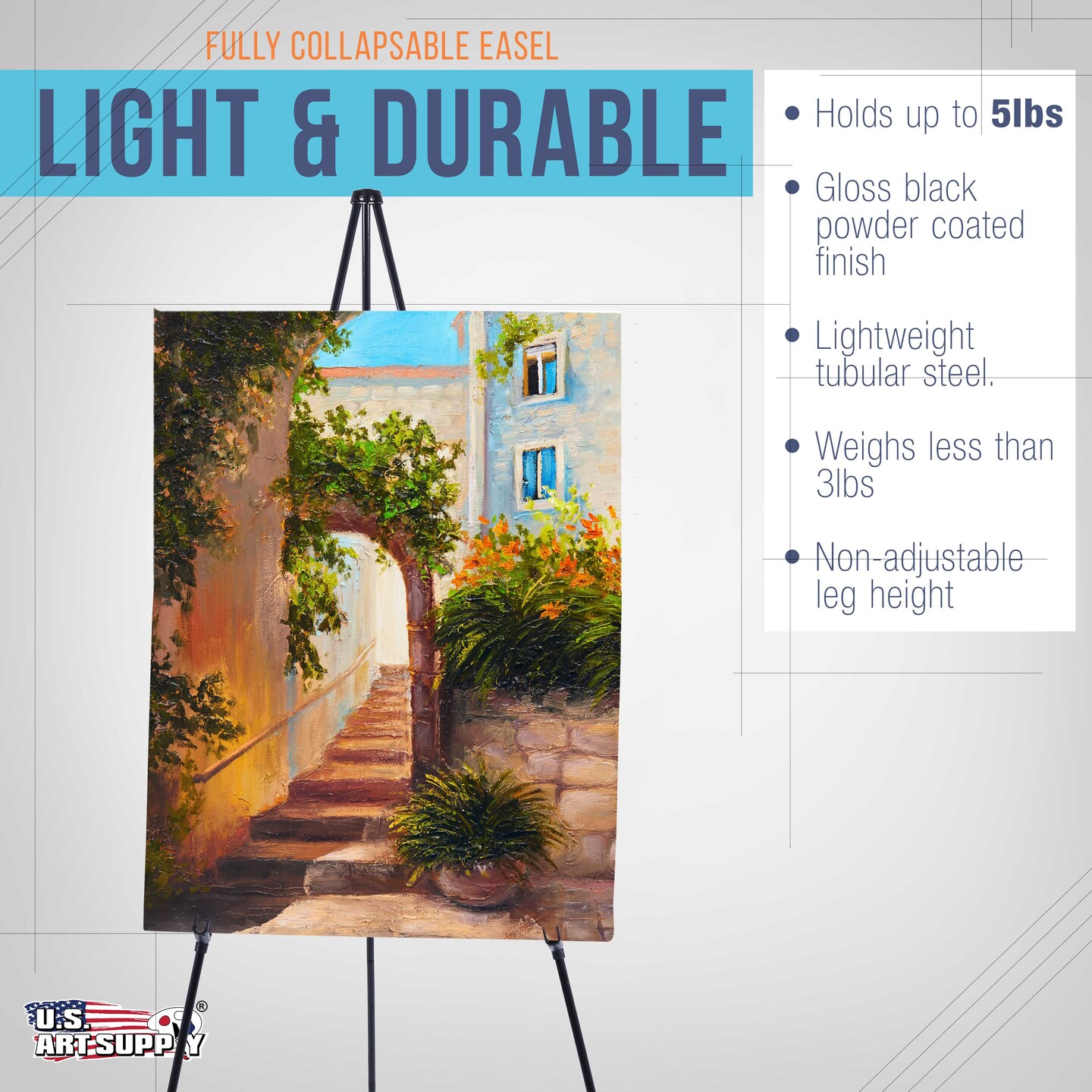 63&#x22; High Metal Folding Display Easel - Adjustable Height, Instantly Collapses, Holds 5 lbs - Portable Art Easel Stand - For Sign, Poster, Canvas, Painting, Picture Display