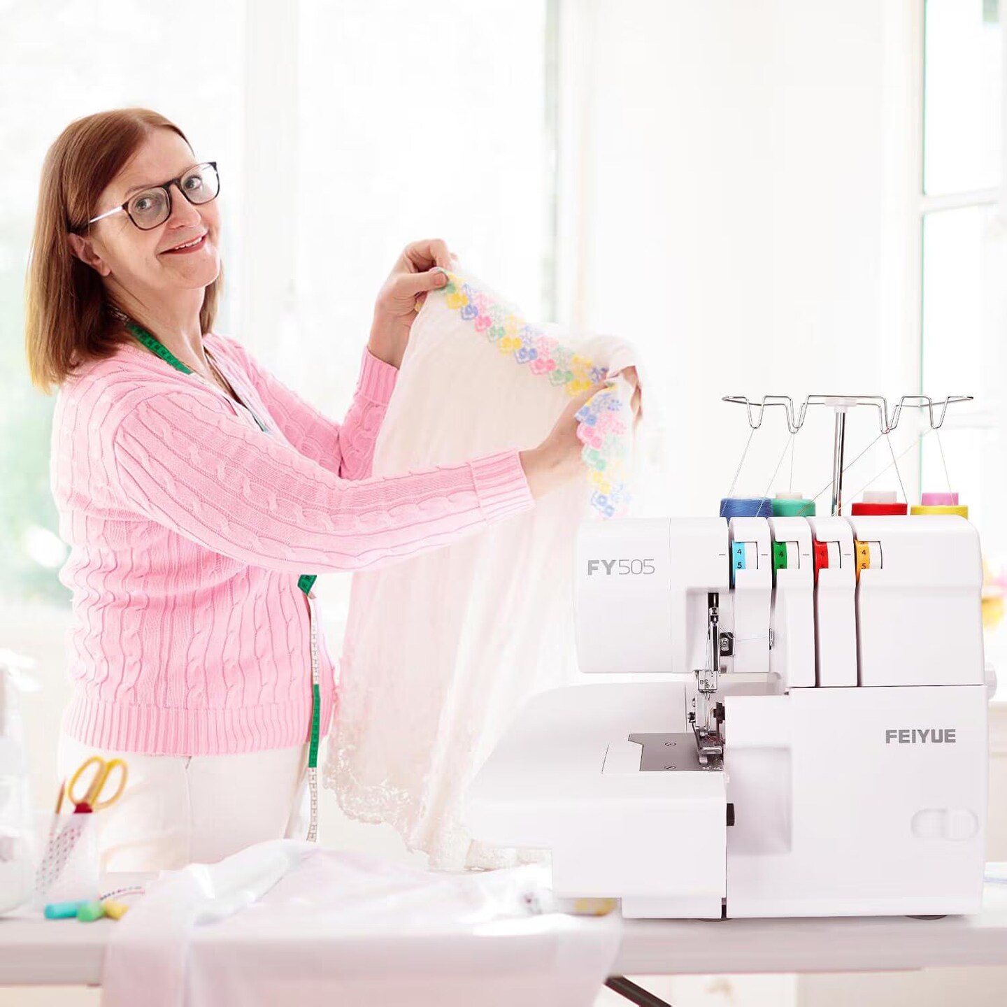 FEIYUE FY505 Serger Machine: 2/3/4 Thread Overlock with Rolled Hem, Metal Frame, Adjustable Differential Feed