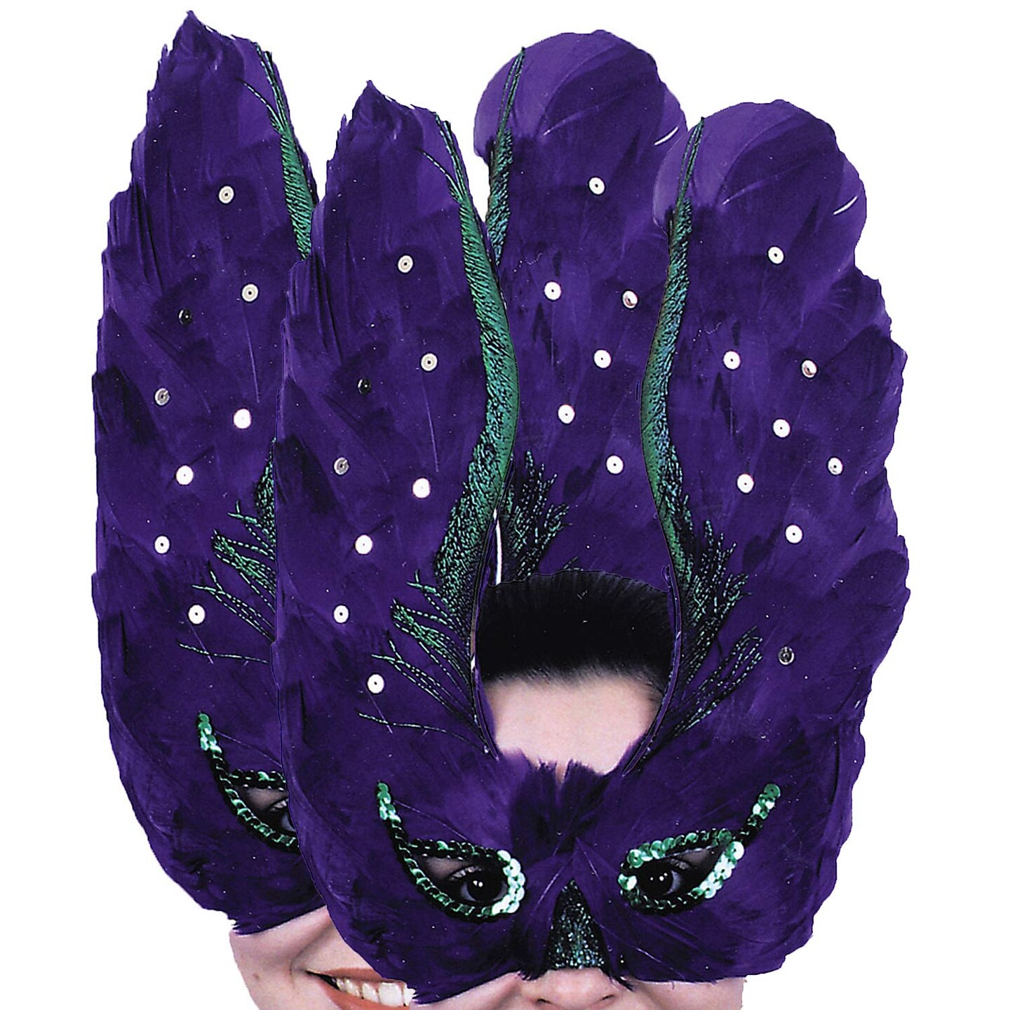 Mardi Gras Feather Mask Purple with Sequin