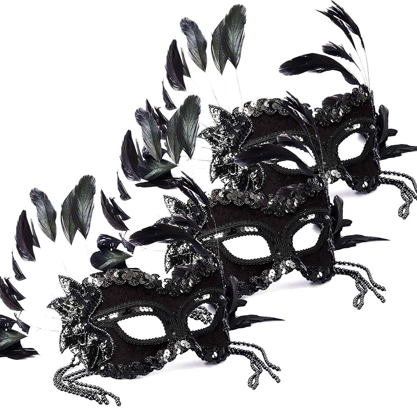 Venetian Mask Black Beaded Half Face