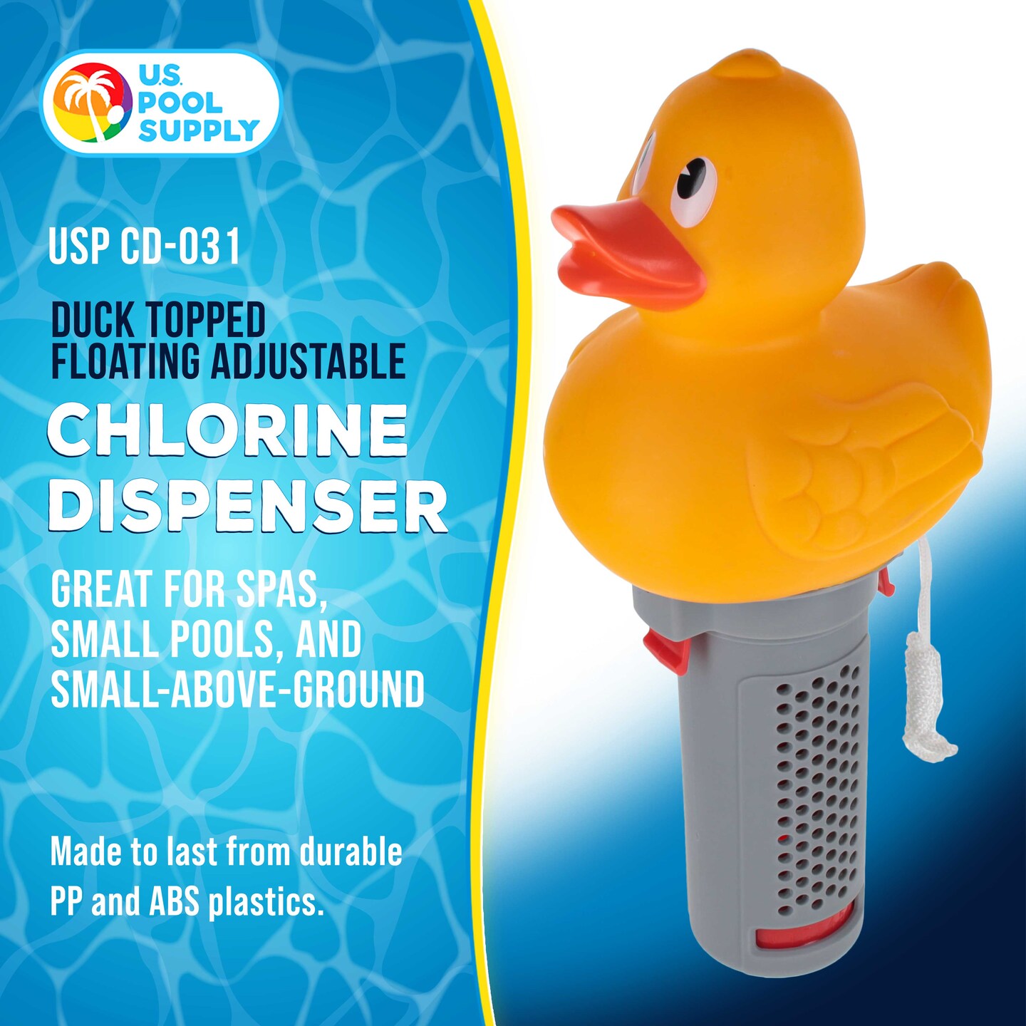 U.S. Pool Supply Duck Floating Spa, Hot Tub &#x26; Small Pool Chlorine and Bromine Dispenser - Holds 1&#x22; Tablets, 6 Flow Level Control Settings