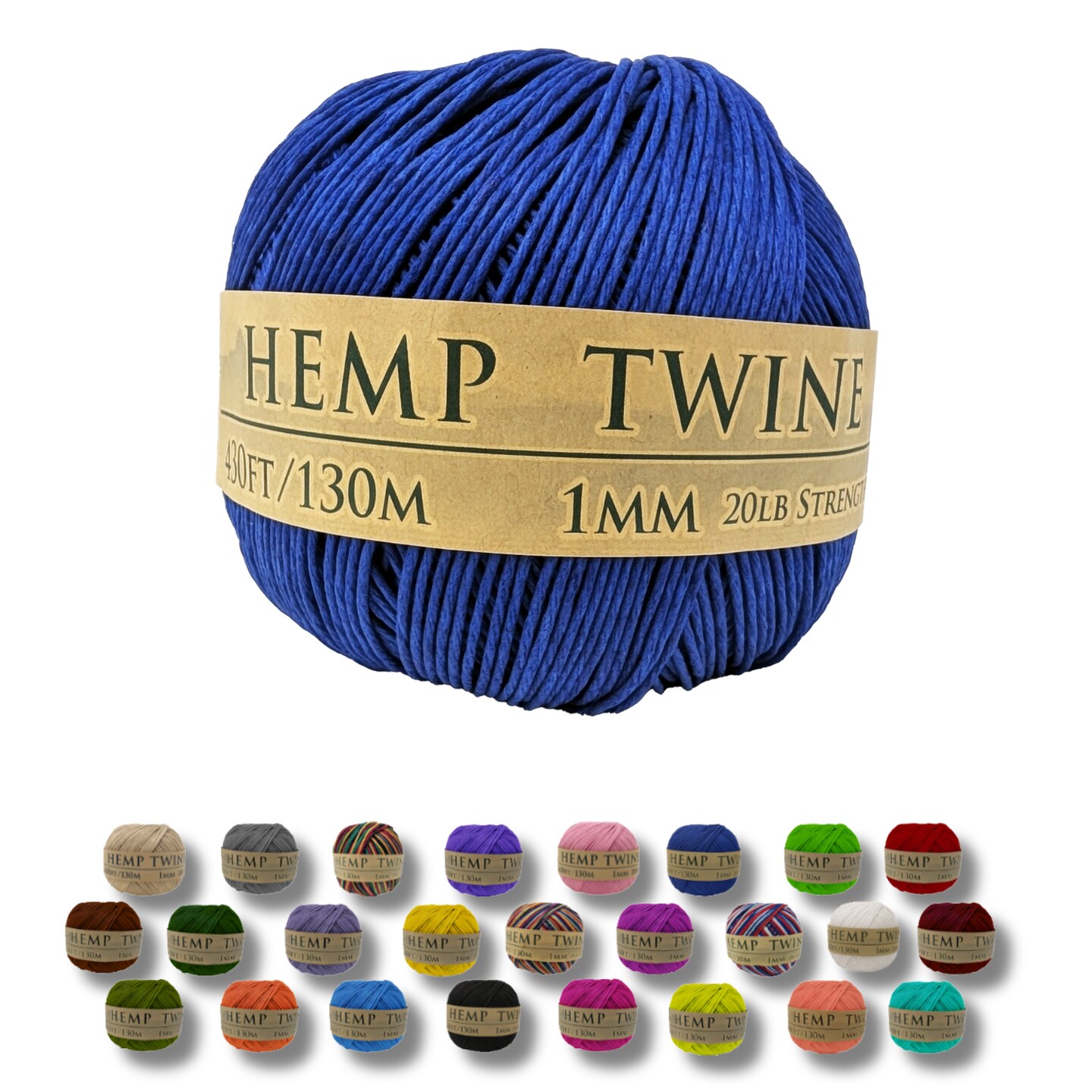 Hemptopia, Hemp Twine Ball, 430ft, 20lb test strength, Multiple colors, All Natural