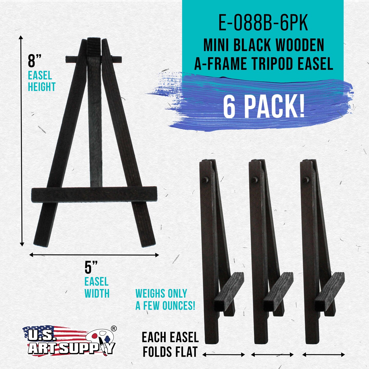 8&#x22; High Small Black Wood Display Easel (6 Pack), A-Frame Artist Painting Party Tripod Mini Easel - Tabletop Holder Stand for Canvases, Kids Crafts