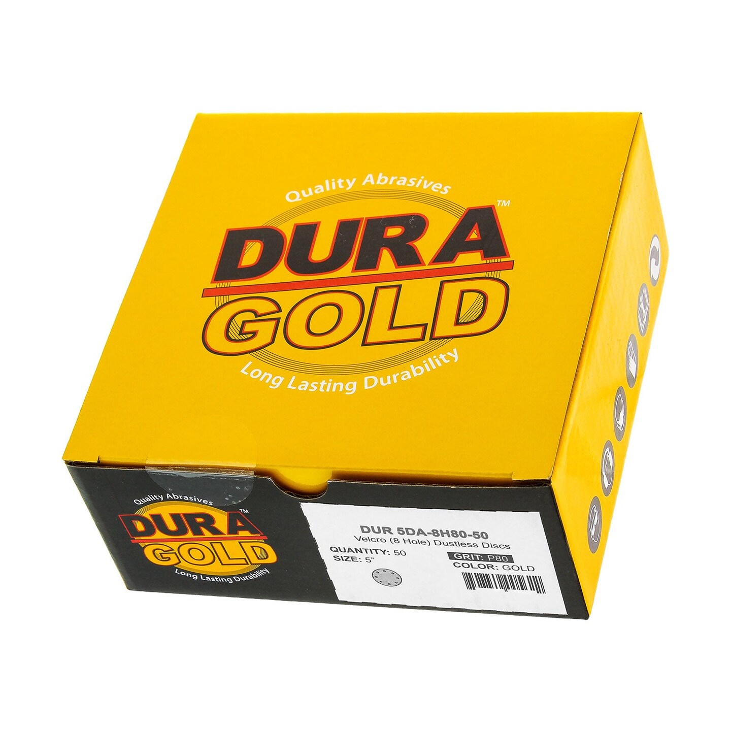 80 Grit - 5&#x22; Gold DA Sanding Discs - 8-Hole Pattern Hook and Loop - Box of 50