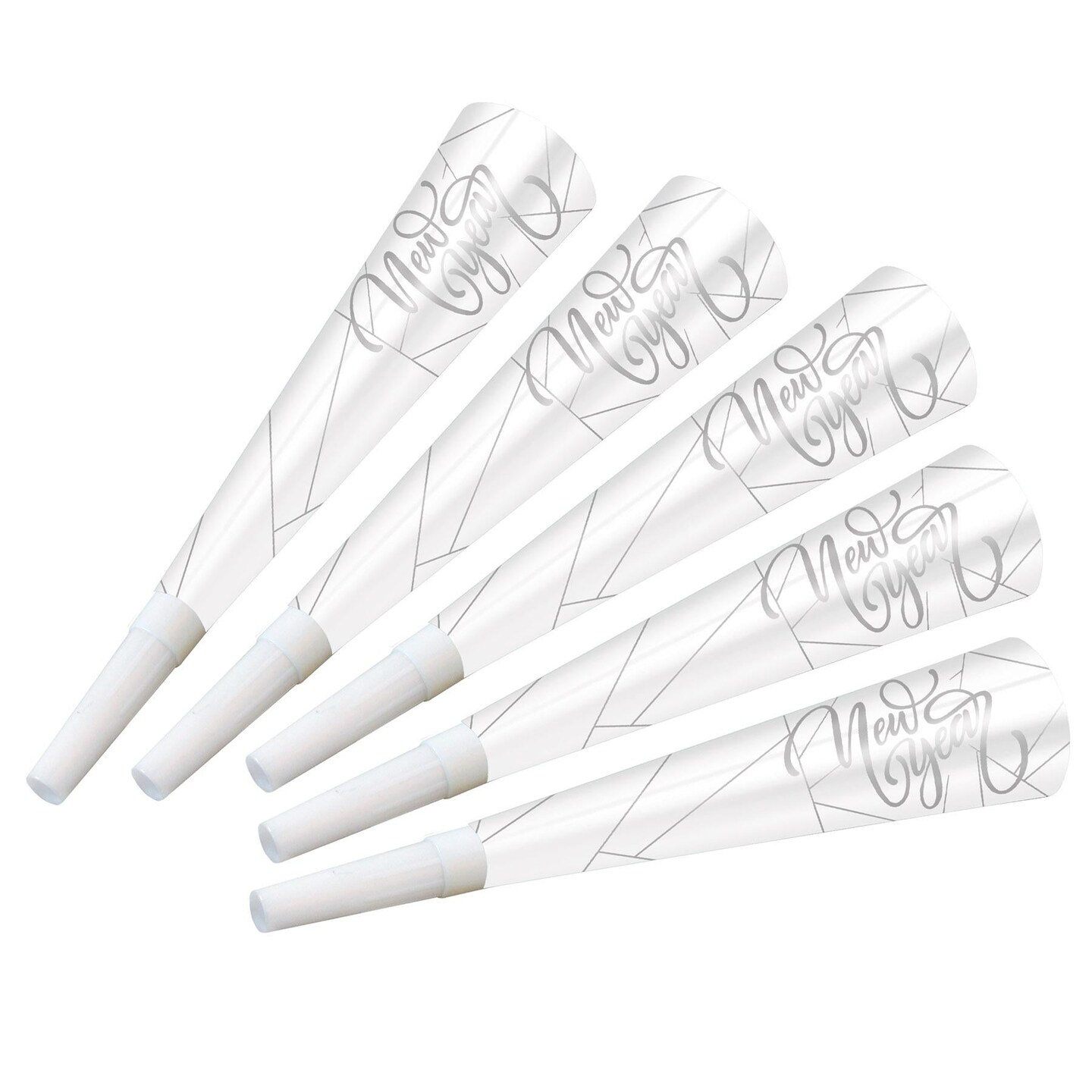 100 Pack Beistle White New Year Silver Horns