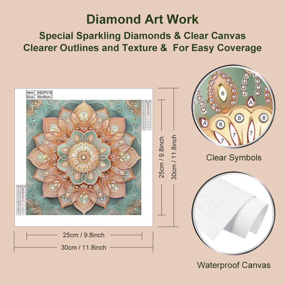 Special Shape Mandalas Diamond Art Painting Kits for Adults,Flowers Diamond Painting Kits for Beginners,Diamond Art Kits for Home Decor12×12inch/30×30cm