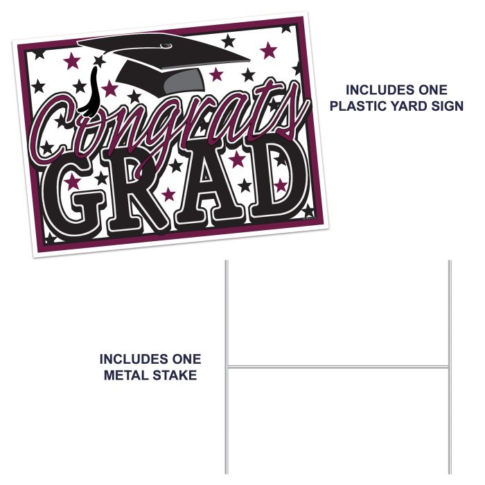 6 Pack Beistle Burgundy Plastic Congrats Grad Yard Sign