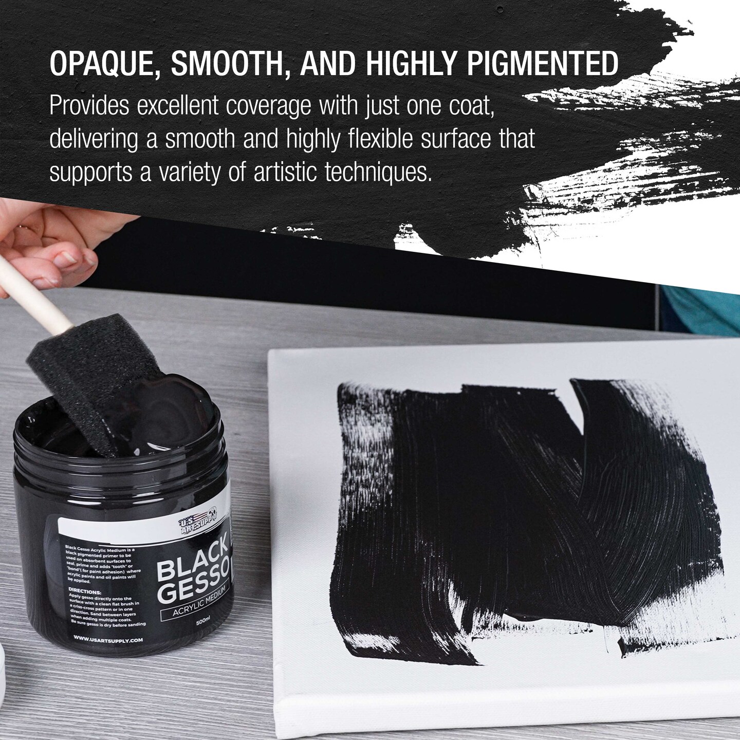 Black Gesso Primer - 16.9oz (500ml) for Oil &#x26; Acrylic Paint - Superior Coverage, Canvas Prep, Mixable White Gesso Paint Artists