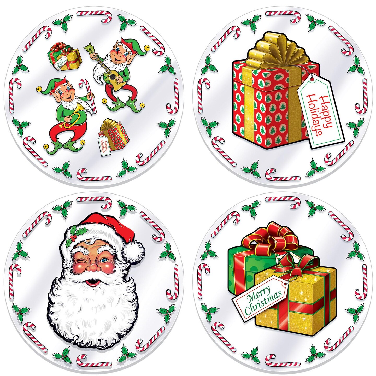 48 Pack Beistle Christmas Plastic Santa&#x27;s Workshop Round Placemats