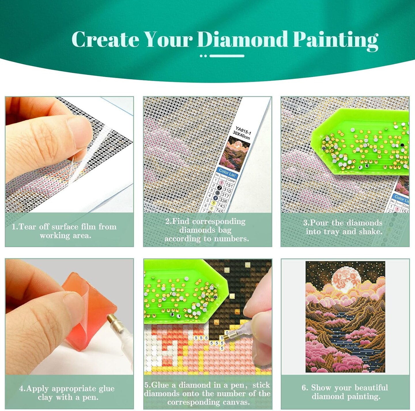 2 Pack 5D Diamond Art Painting Kits, Diamond Painting Mountain Kits, Landscape Moon Diamond Art Kits for Adults, Abstract Scenery Paint with Diamonds Gem Art for Home Wall Decor 12 x 16 Inch