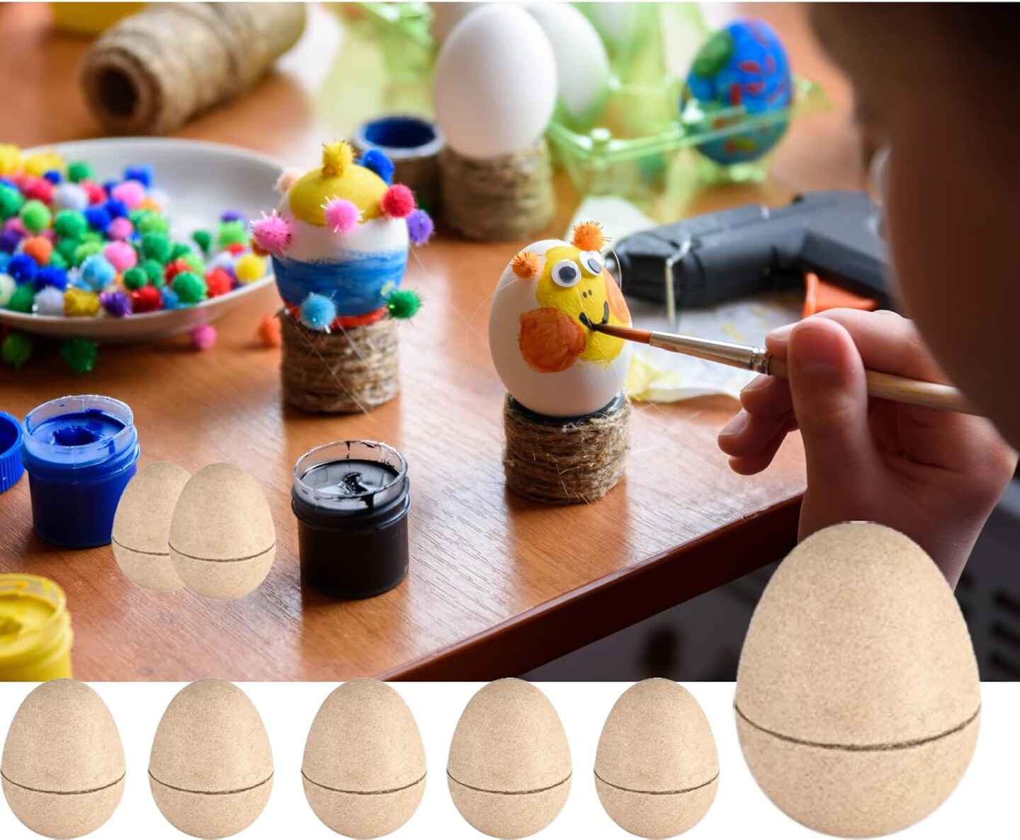 18 Pcs DIY Paper Mache Easter Eggs, Easter Craft Supplies Blank Paper Eggs for Crafts Decorating Fillable Paint Your Own Eggs for Easter Party Ornaments