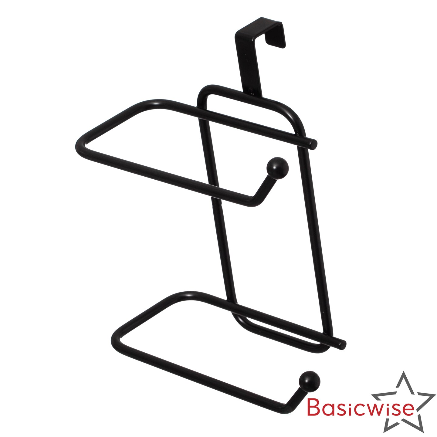 Basicwise Over-the-Side Tank Double Toilet Paper Holder Compact Modern Bathroom Organizer Practical Storage Rack for Extra Rolls Offering Quick & Easy Access for Everyday Use Neat Space Accent, Black