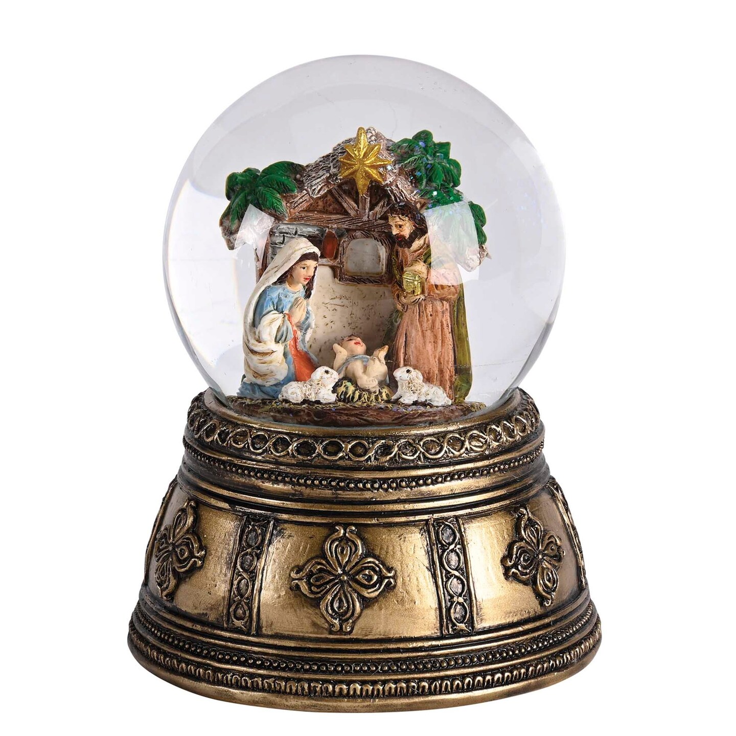 Edge Collection - 3.94" x 5.87" x 4.5" - Gold - Nativity Water Globe with Antique Base - 1 Piece
