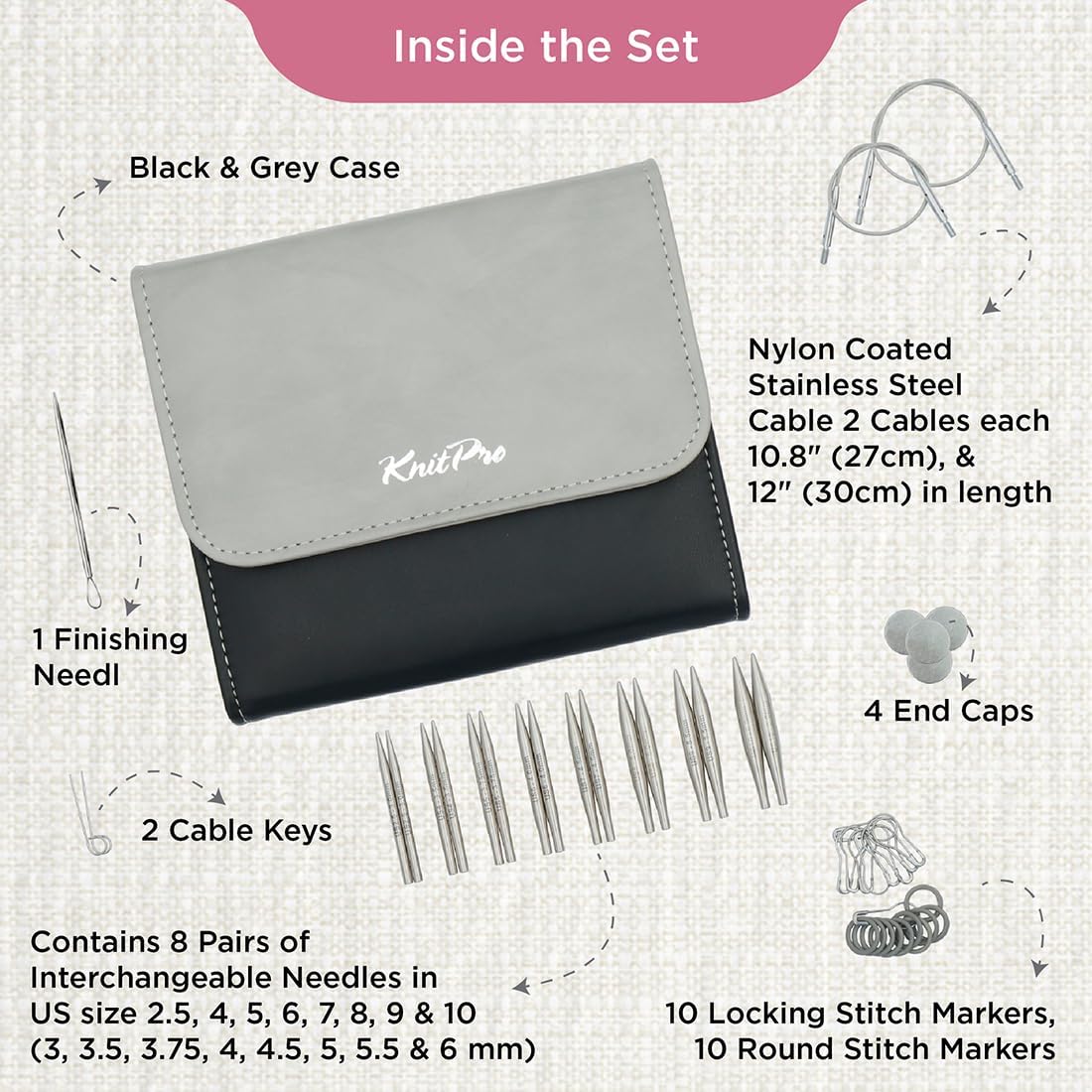 KnitPro Stelo Mini Interchangeable Lace Knitting Needle Set 2" (5cm)