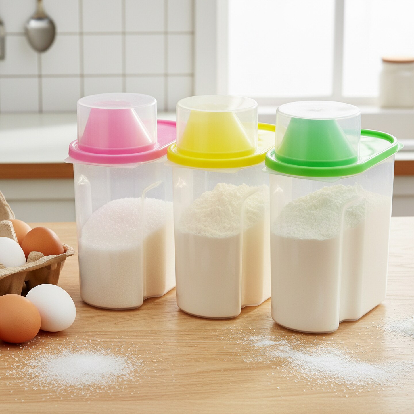 BPA-Free Food Storage Containers with Lid - Perfect for Storing Flour, Sugar, Grains, Rice, Cereals, and Baking Supplies for Better Kitchen Organization - Set of 3 in Green, Pink, and Yellow