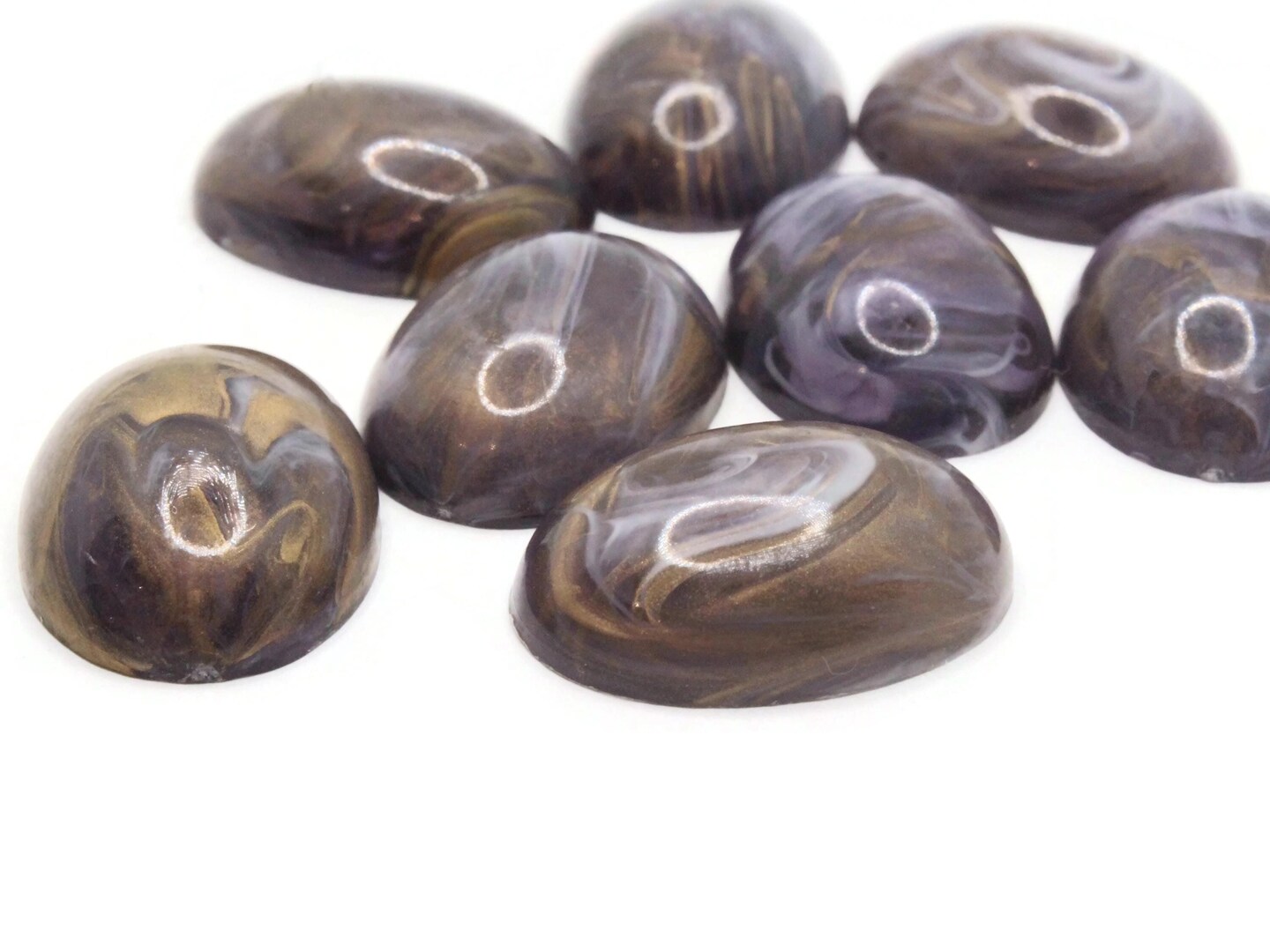 8 25mm x 18mm Purple and Brown Swirling Oval Vintage Lucite Cabochons
