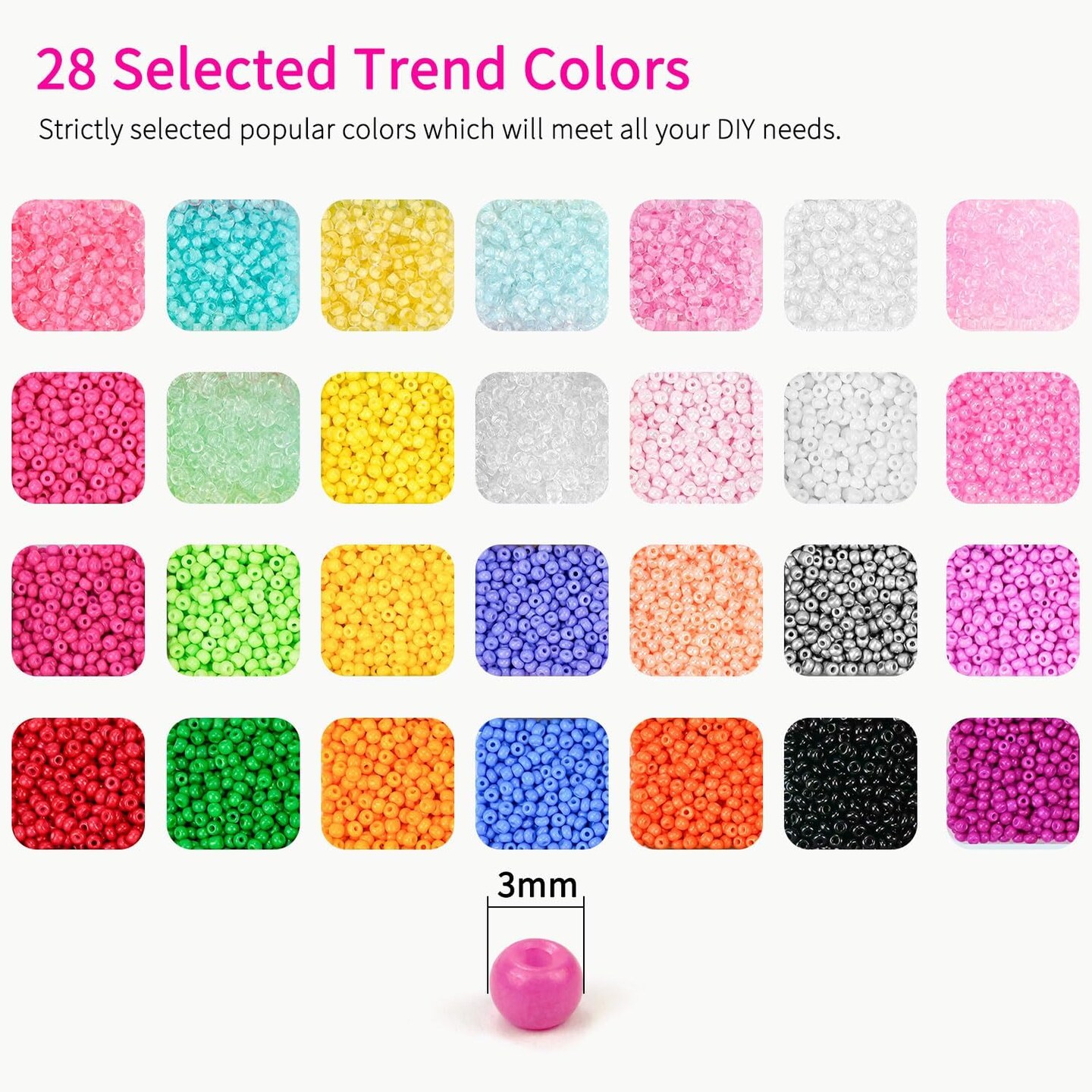 12,000pcs 3mm Uniform Seed Beads Size 8, 1000 Pcs Letter Beads 28 Colors Loom Seed Beads for Jewelry Making, Tiny Beads for Bracelets Making