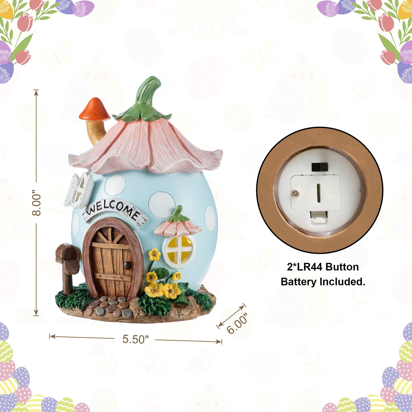 Set of 2 8"H Lighted Easter Resin Egg Shaped House Table Decor