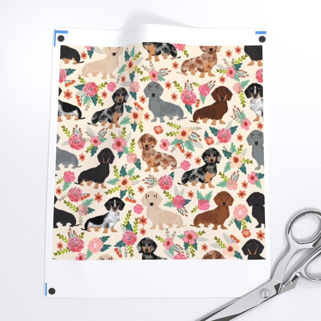 Dachshund Floral Vintage Flowers Dachshunds Cute Dogs Florals Custom Printed Fabric by Spoonflower Various Fabrics by the Yard or Fat Quarter