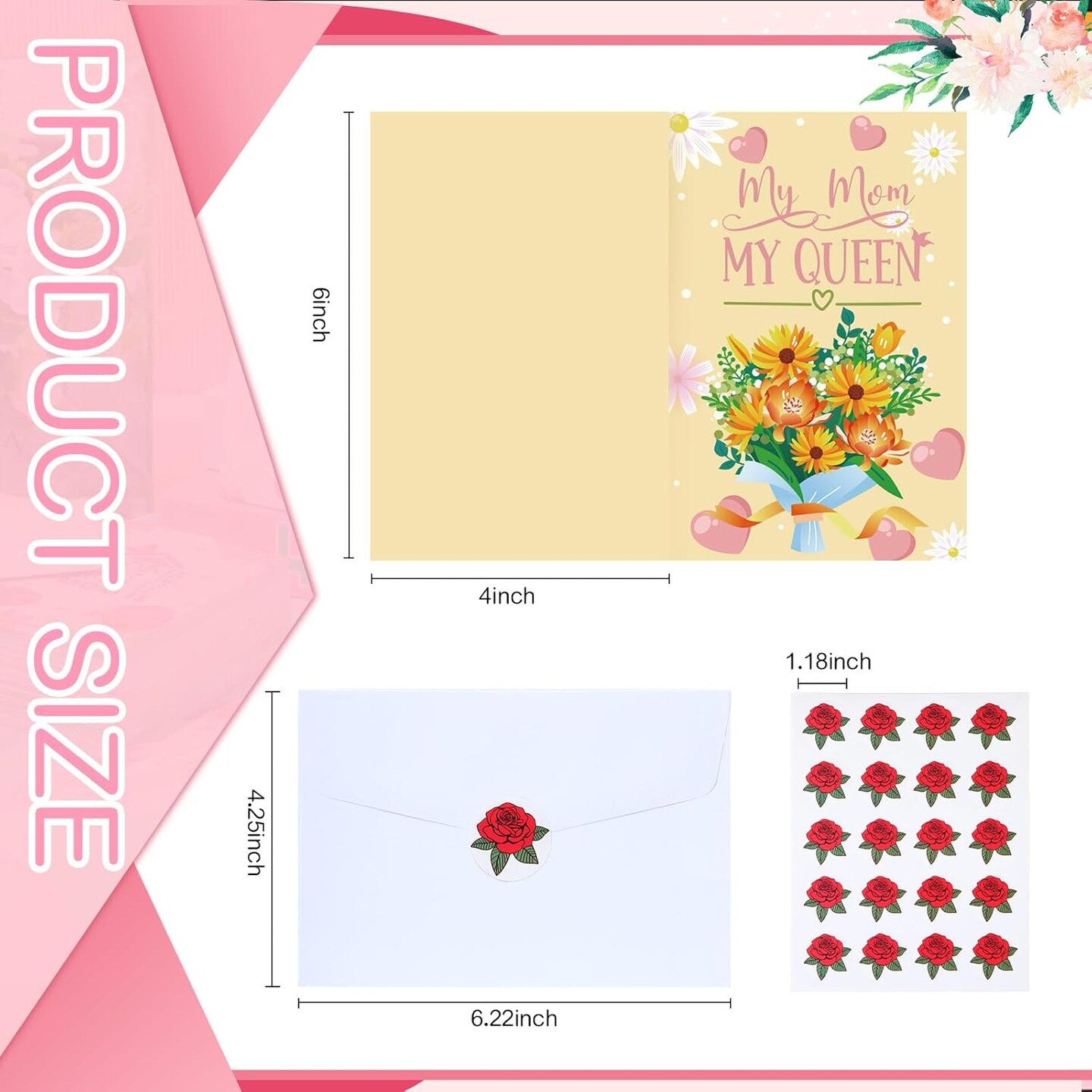 200 Pcs Mother's Day Greeting Cards Bulk – Floral Cards with Envelopes & Self-Adhesive Stickers, 10 Assorted Designs, 4 x 6 Inch