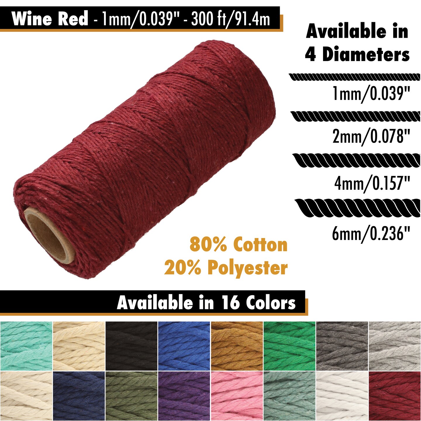 White Lion Macramé Cord – Cotton Rich Macrame Rope, 1 mm, 300 Feet, Yarn for Wall Decor, Crochet, Gift Wrapping, Wall Hanging, Plant Hangers, Handmade Crafts, Knitting