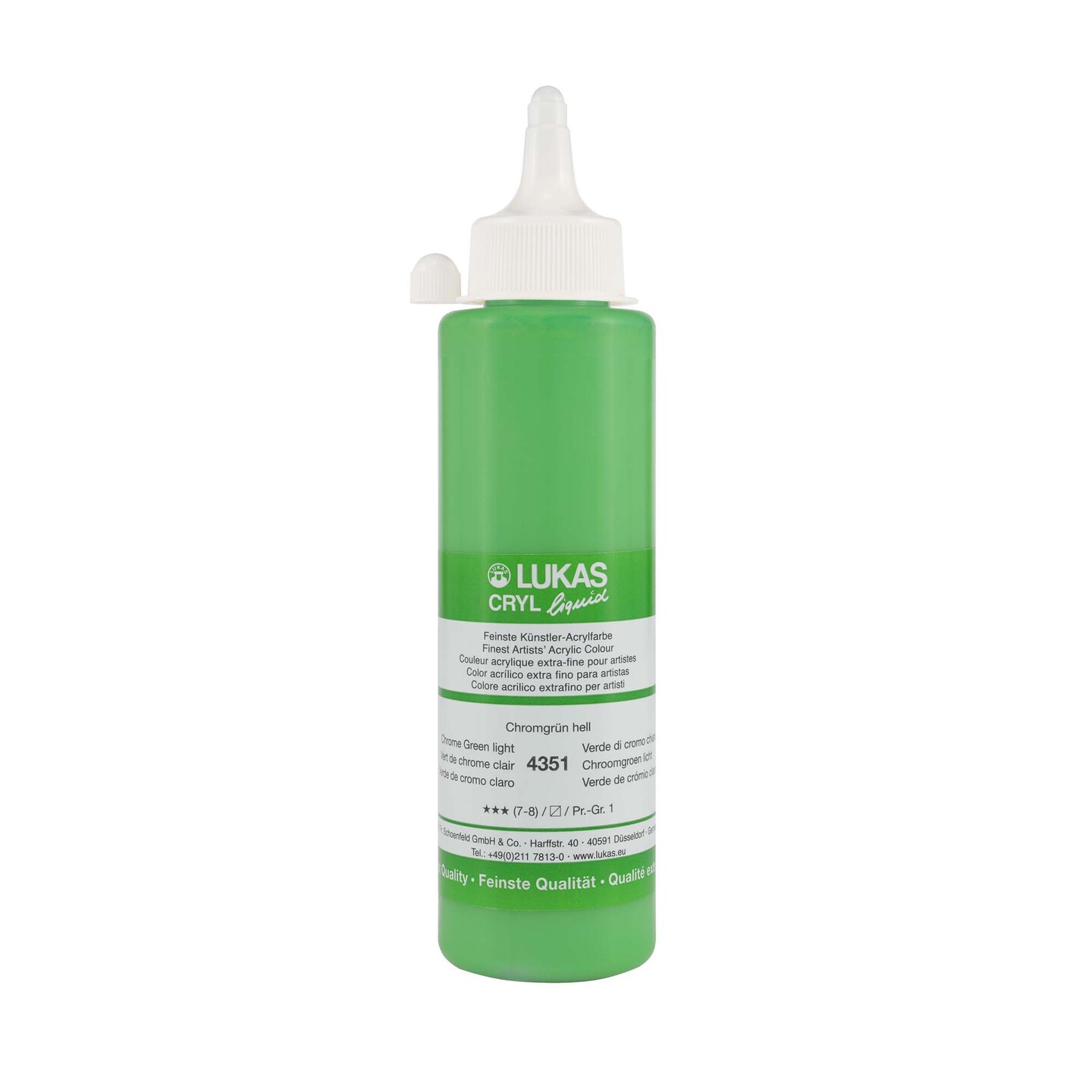 Lukas Cryl Liquid Soft Body Acrylic Paints for Painting - Professional Low Viscosity - 250 ml Bottle Chrome Green Light