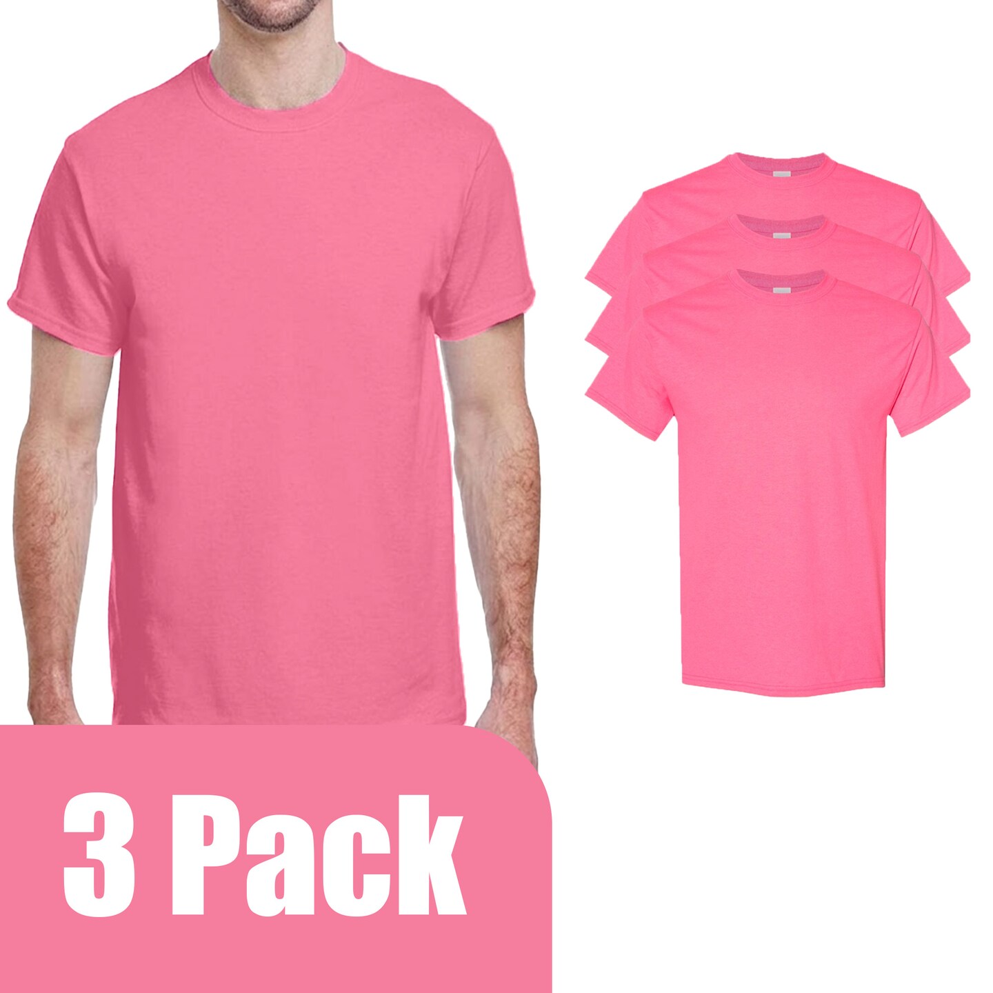Gildan Adult's Heavy Cotton Crewneck T-Shirt, Casual Classic Fit Hi Vis Safety Pink shirt