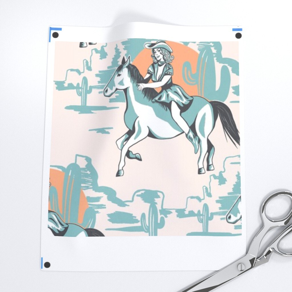 Western Retro Horse Cowgirl Pinup Southwestern Cactus Desert Rustic Custom Printed Fabric by Spoonflower Various Fabrics by the Yard or Fat Quarter