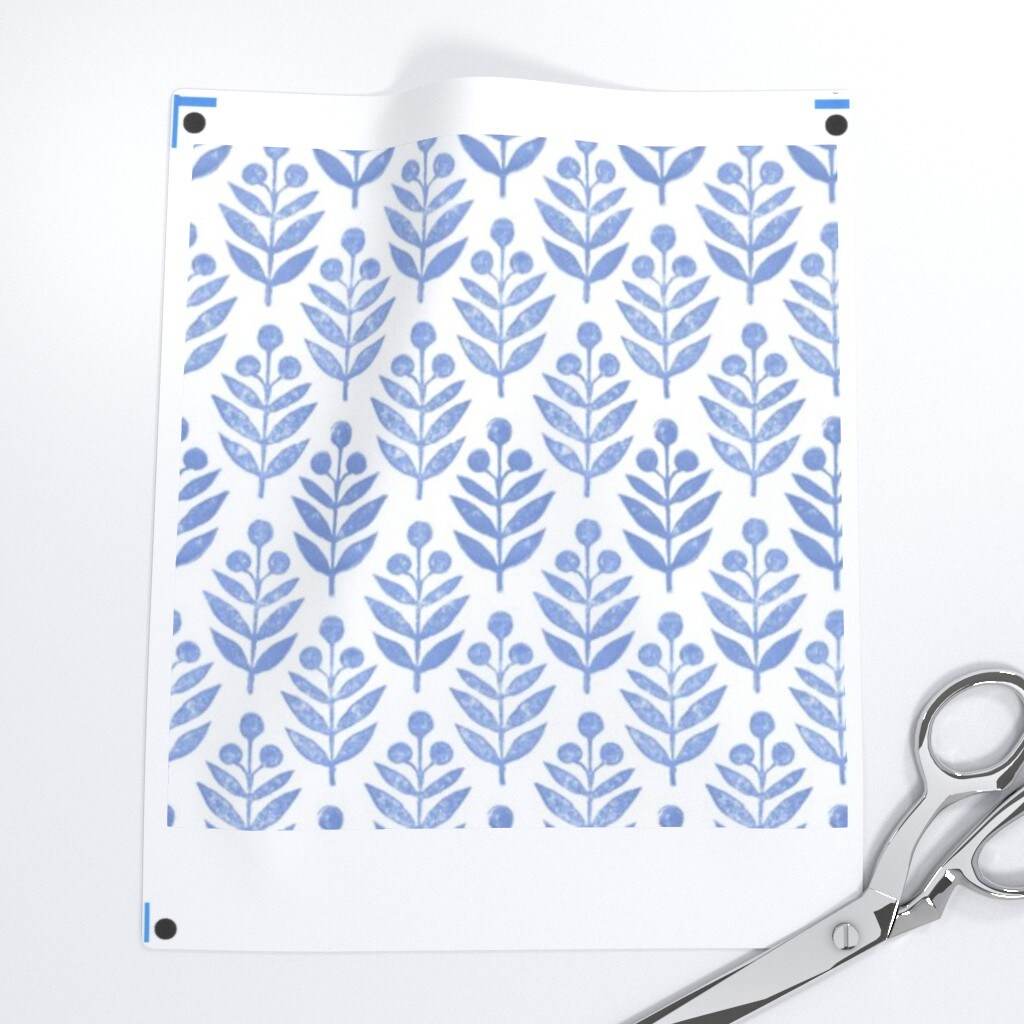 Traditional Floral Botanical Classic Blue And White Block Print Small Scale Custom Printed Fabric by Spoonflower Various Fabrics by the Yard or Fat Quarter
