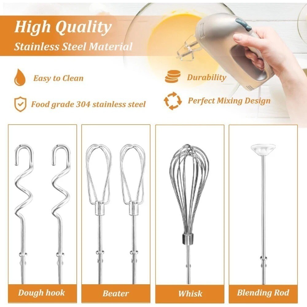 6-Piece Hand Mixer Attachments – Stainless Beaters, Dough Hooks & Whisk
