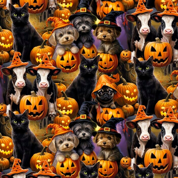  Halloween Friends Cotton Fabric| By the Yard | Sewing and Crafting | 44 inches wide