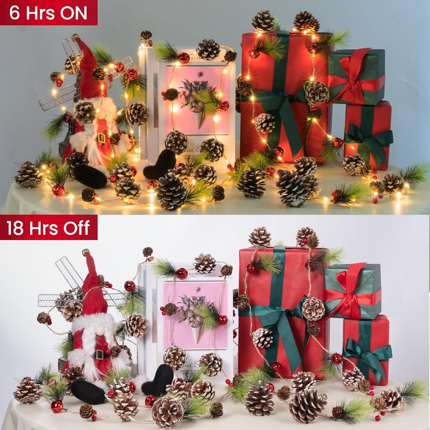10 FT Pre-Lit Christmas Garland with 60 LED Lights &#x26; 8 Modes,