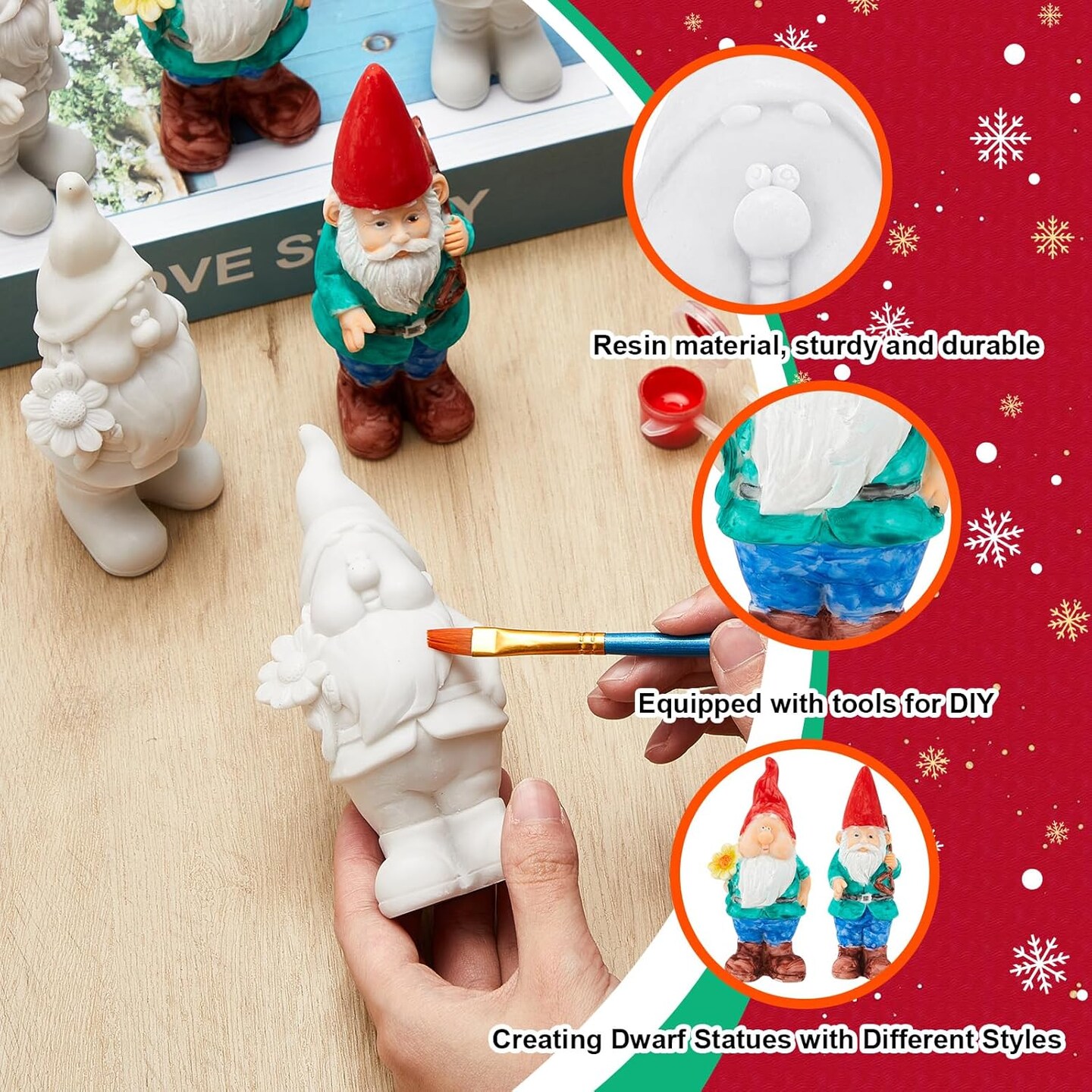 6 Pcs Paint Your Own Garden Gnomes Unpainted Kit to Paint Statue Spring DIY Craftworks with Acrylic