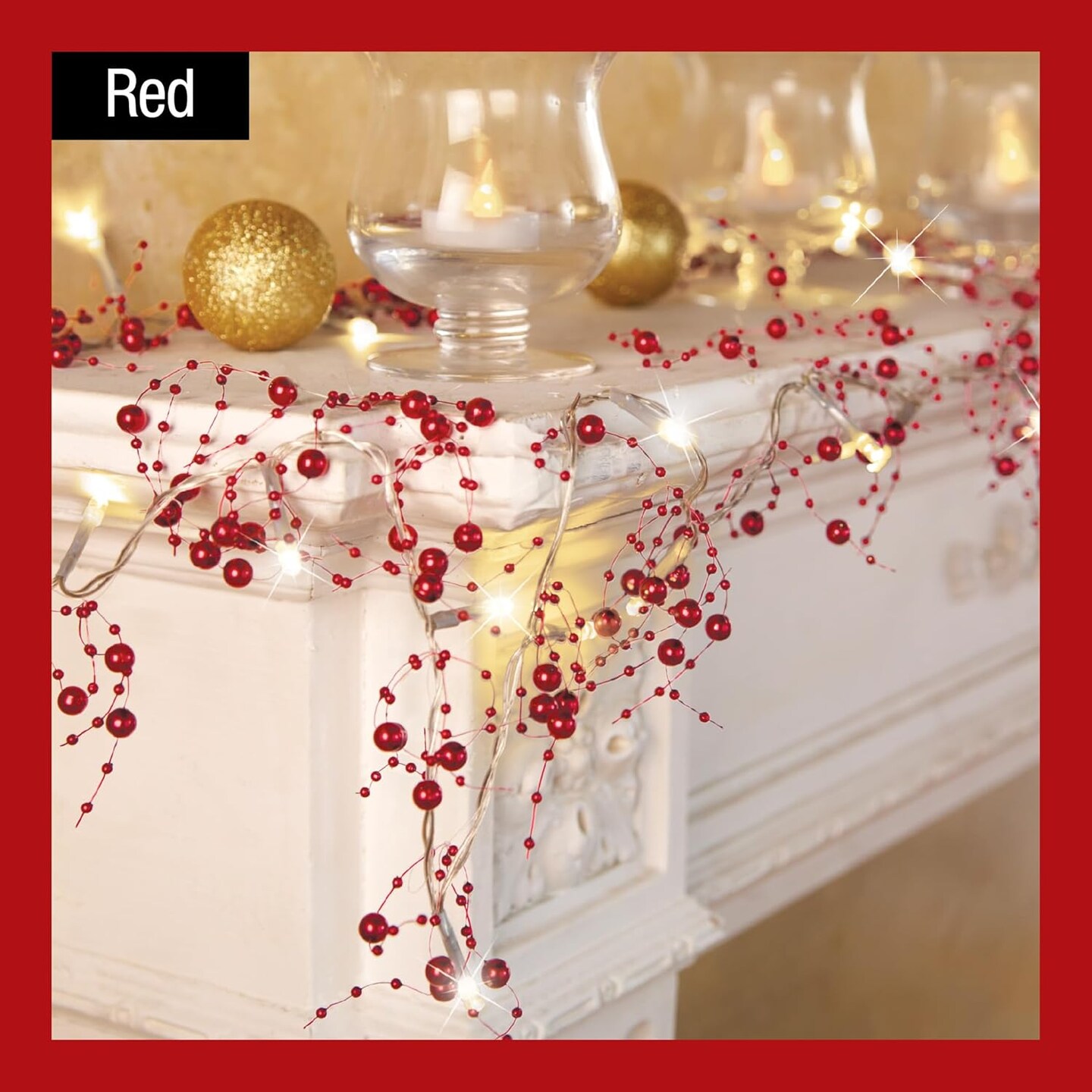 Indoor Christmas Decorations, Festive Lighted Berry Beaded Garland Gold- 120&#x22; L