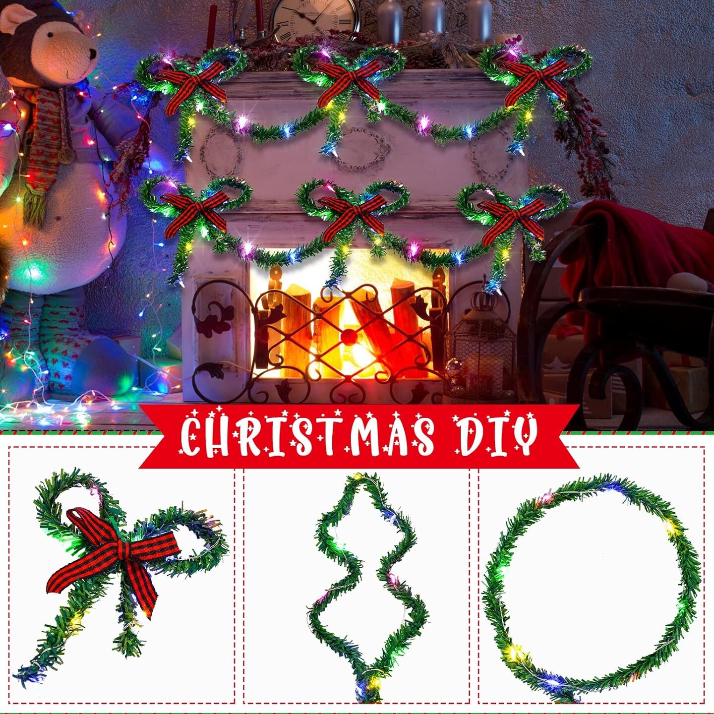 8 Pcs Dollhouse Miniature Christmas Garland with Lights Christmas