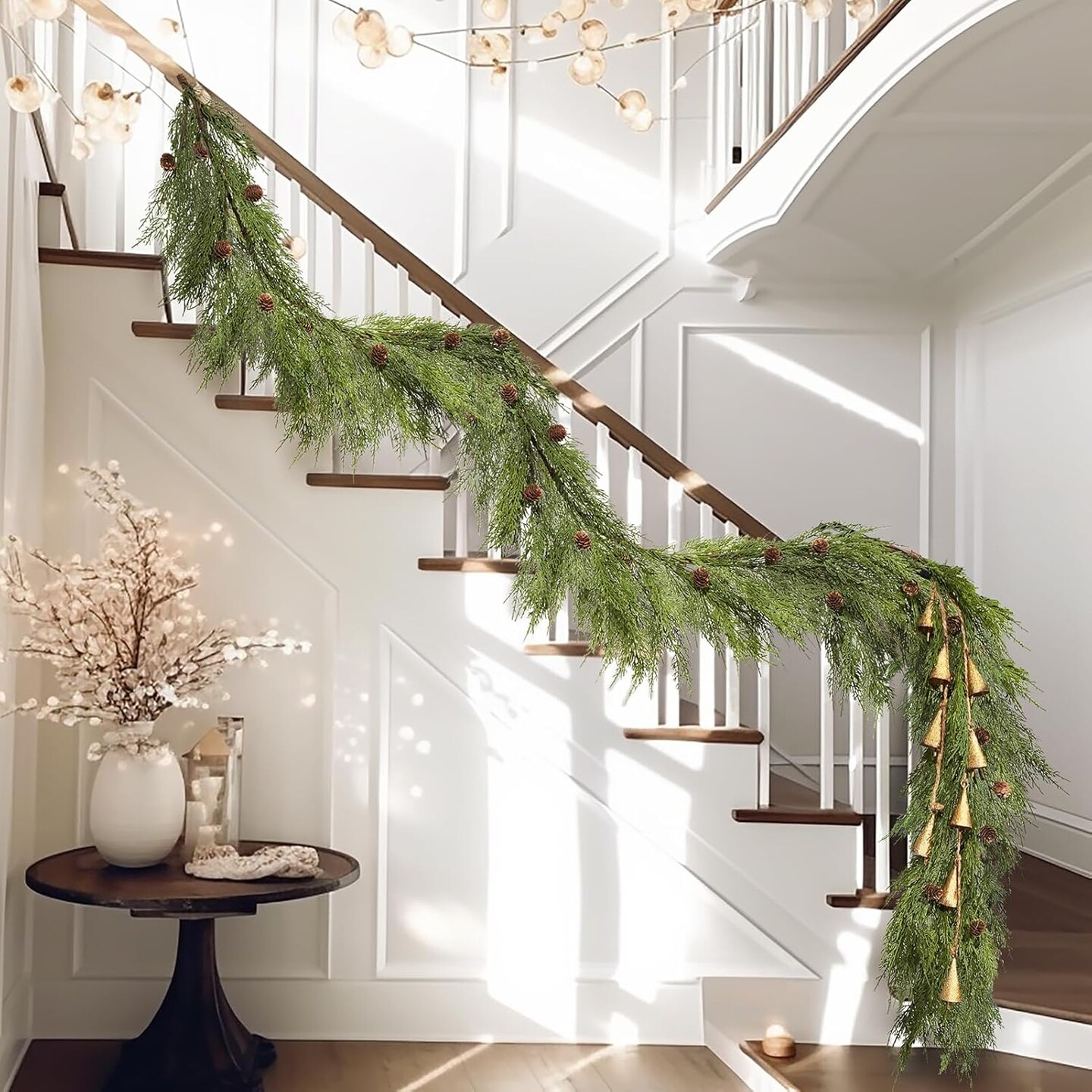 Real Touch Cypress Cedar & Pine Cone Evergreen Garland for Christmas Holiday Seasonal Outdoor/Indoor Home Decor