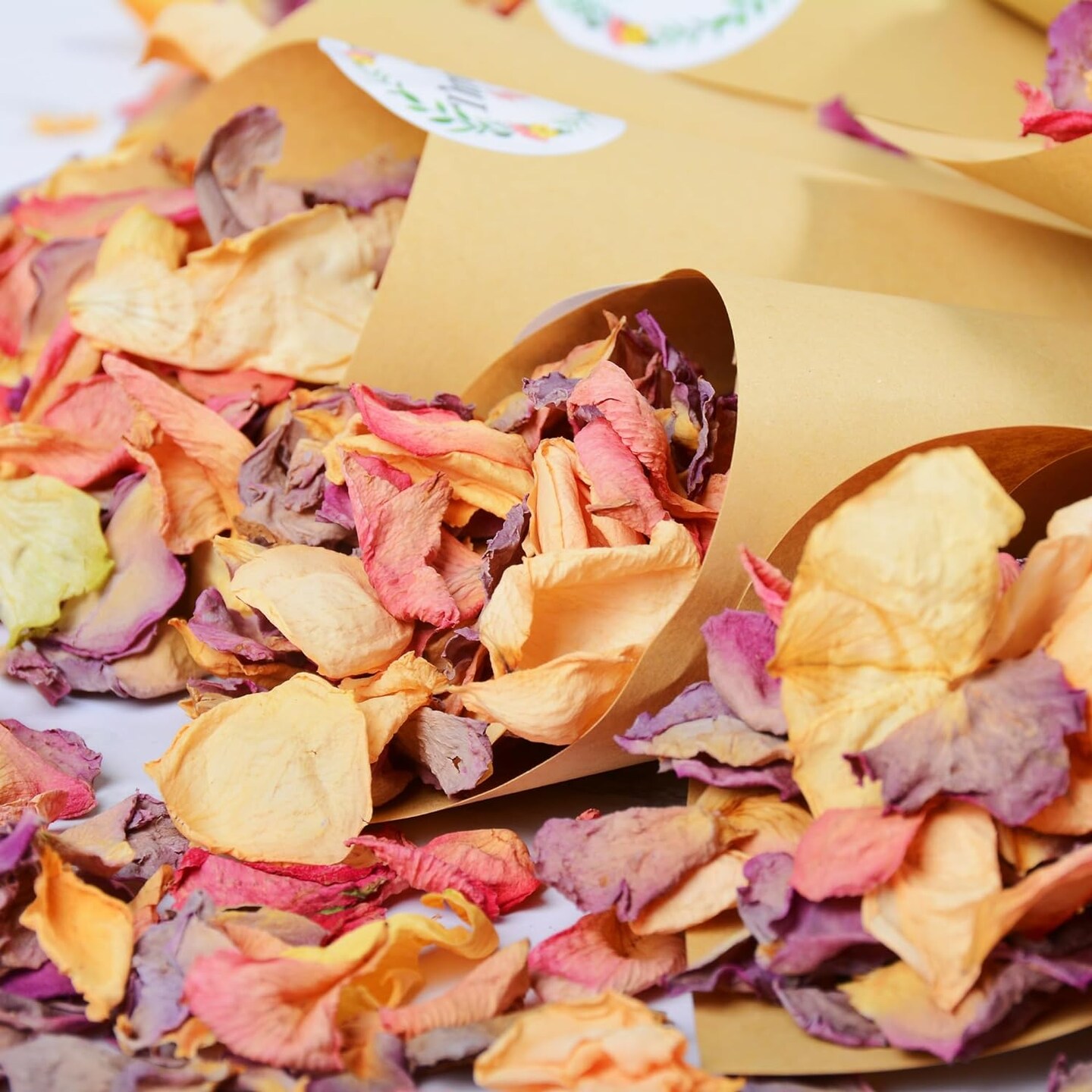 20+ Cups Real Rose Petals Biodegradable Wedding Flower Confetti, 2 QT Mixed Yellow Purple Pink Dried Roses Petals for Wedding