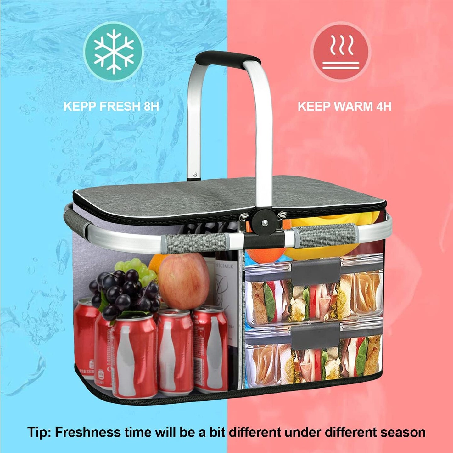 35L Large Picnic Basket 2 Layers of Internal Pockets Leak-Proof and Insulated Folding, Internal Support Does Not House Warming Gifts New Home, Wedding Gifts for Couple